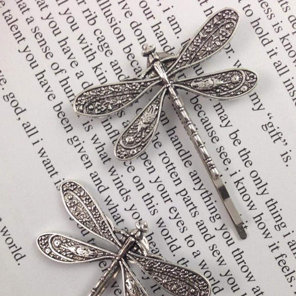 Dragonfly Hair Clip - Antique Silver Metal Hair Accessory for Women | Retro Wedding Bridal Headdress - görsel 2