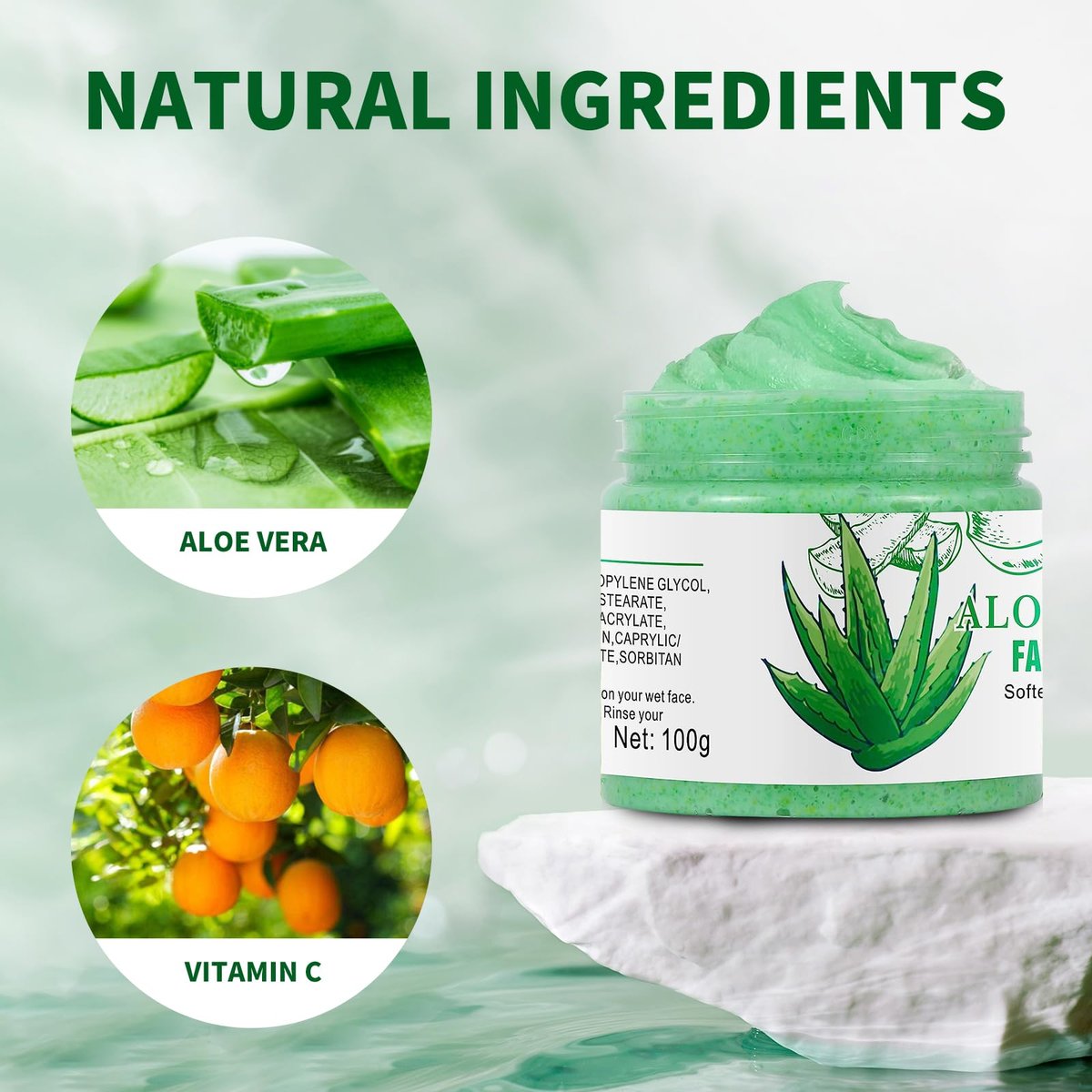 Aloe Vera Facial Scrub & Cleanser - Exfoliating Face Wash for Blackheads & Acne, 3.53 oz - görsel 11
