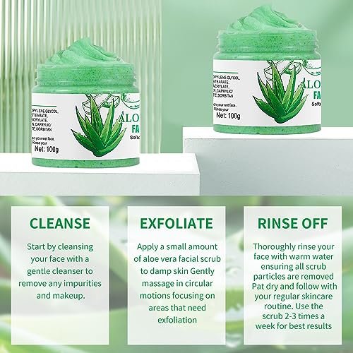 Aloe Vera Facial Scrub & Cleanser - Exfoliating Face Wash for Blackheads & Acne, 3.53 oz - görsel 10