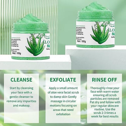 Aloe Vera Facial Scrub & Cleanser - Exfoliating Face Wash for Blackheads & Acne, 3.53 oz
