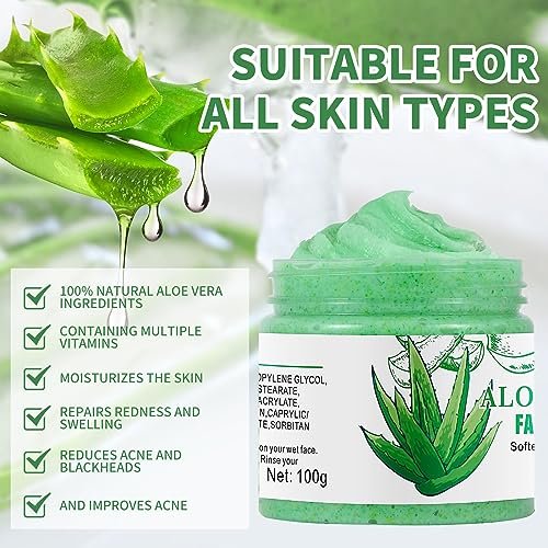 Aloe Vera Facial Scrub & Cleanser - Exfoliating Face Wash for Blackheads & Acne, 3.53 oz - görsel 6