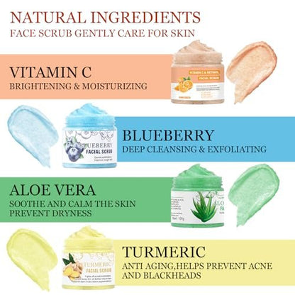 Aloe Vera Facial Scrub & Cleanser - Exfoliating Face Wash for Blackheads & Acne, 3.53 oz