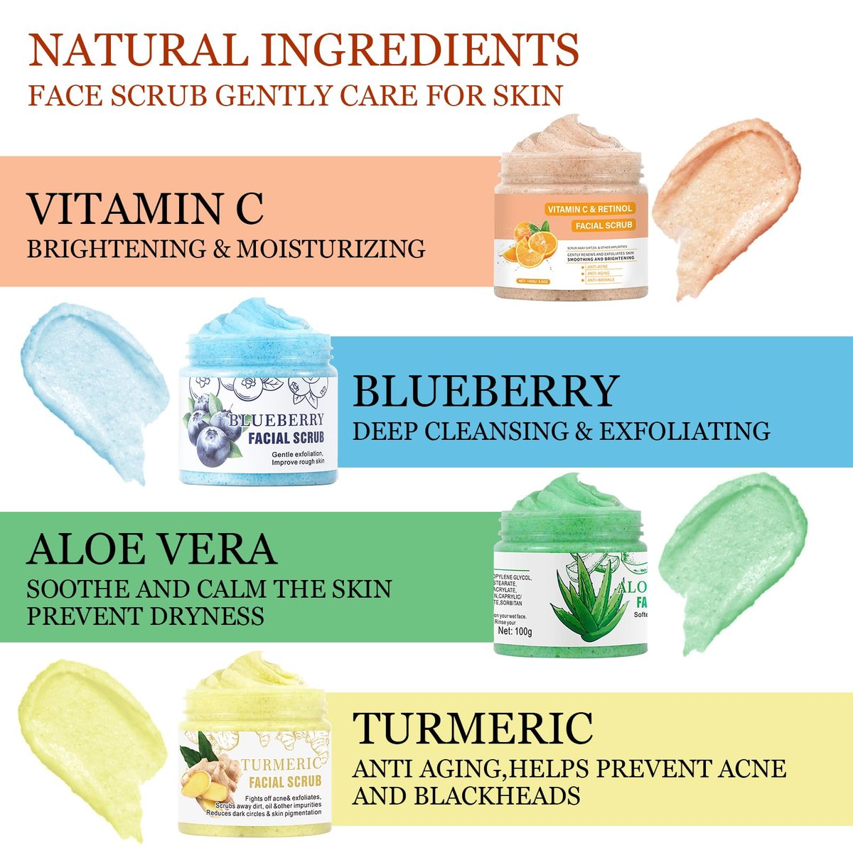 Aloe Vera Facial Scrub & Cleanser - Exfoliating Face Wash for Blackheads & Acne, 3.53 oz - görsel 13