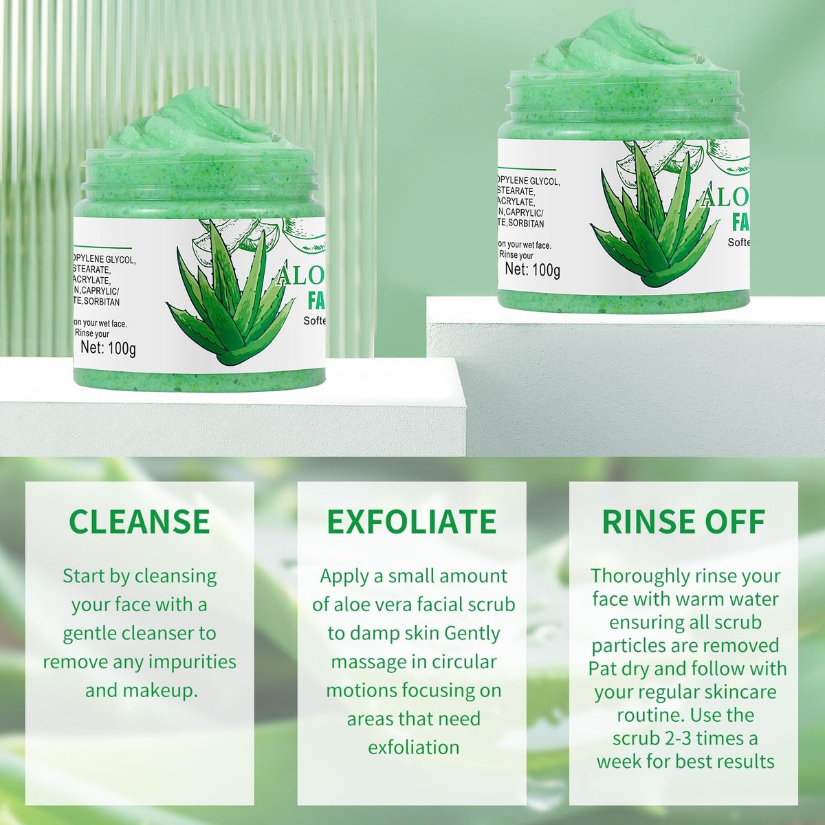 Aloe Vera Facial Scrub & Cleanser - Exfoliating Face Wash for Blackheads & Acne, 3.53 oz - görsel 9