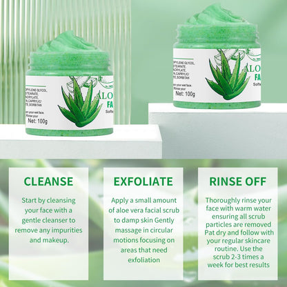 Aloe Vera Facial Scrub & Cleanser - Exfoliating Face Wash for Blackheads & Acne, 3.53 oz