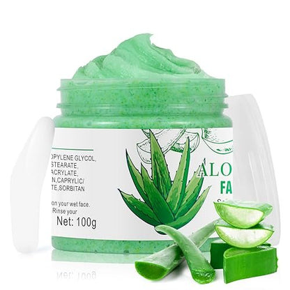 Aloe Vera Facial Scrub & Cleanser - Exfoliating Face Wash for Blackheads & Acne, 3.53 oz