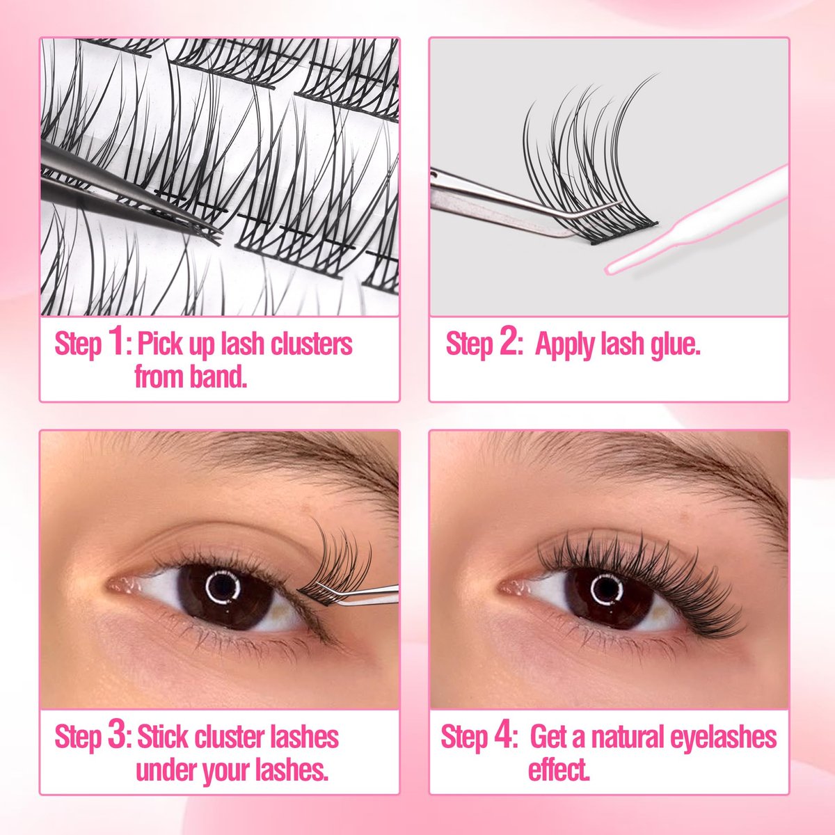 Natural Cluster Lashes Wispy CC-Curly 9-11MM Mixed Lengths Eyelash Extension Individual 96 Pcs DIY Lash Extension at Home by Mavphnee - görsel 13