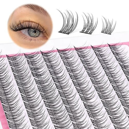 Natural Cluster Lashes Wispy CC-Curly 9-11MM Mixed Lengths Eyelash Extension Individual 96 Pcs DIY Lash Extension at Home by Mavphnee