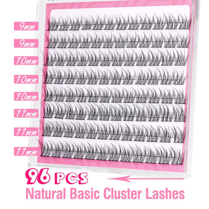 Natural Cluster Lashes Wispy CC-Curly 9-11MM Mixed Lengths Eyelash Extension Individual 96 Pcs DIY Lash Extension at Home by Mavphnee