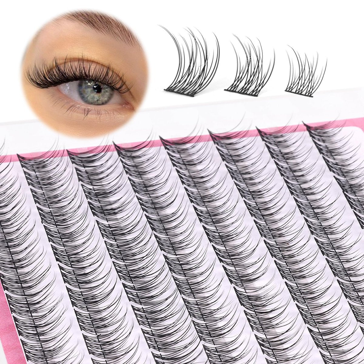 Natural Cluster Lashes Wispy CC-Curly 9-11MM Mixed Lengths Eyelash Extension Individual 96 Pcs DIY Lash Extension at Home by Mavphnee - görsel 1
