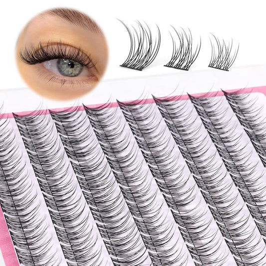 Natural Cluster Lashes Wispy CC-Curly 9-11MM Mixed Lengths Eyelash Extension Individual 96 Pcs DIY Lash Extension at Home by Mavphnee