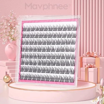 Natural Cluster Lashes Wispy CC-Curly 9-11MM Mixed Lengths Eyelash Extension Individual 96 Pcs DIY Lash Extension at Home by Mavphnee