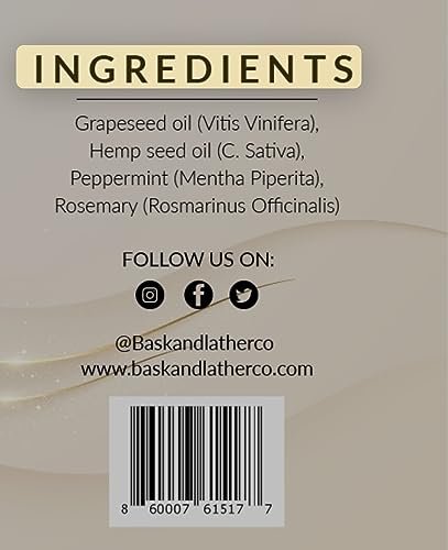 Bask & Lather Scalp Stimulator Hair Growth Oil - Cold Pressed Mint and Rosemary Blend with Grapeseed for Hair Growth, Organic Natural Leave-In, All Hair Types, 4 Fl Oz Avelisse