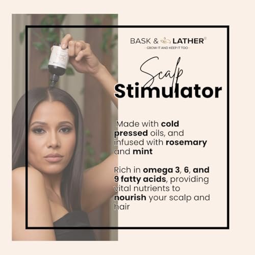 Bask & Lather Scalp Stimulator Hair Growth Oil - Cold Pressed Mint and Rosemary Blend with Grapeseed for Hair Growth, Organic Natural Leave-In, All Hair Types, 4 Fl Oz Avelisse