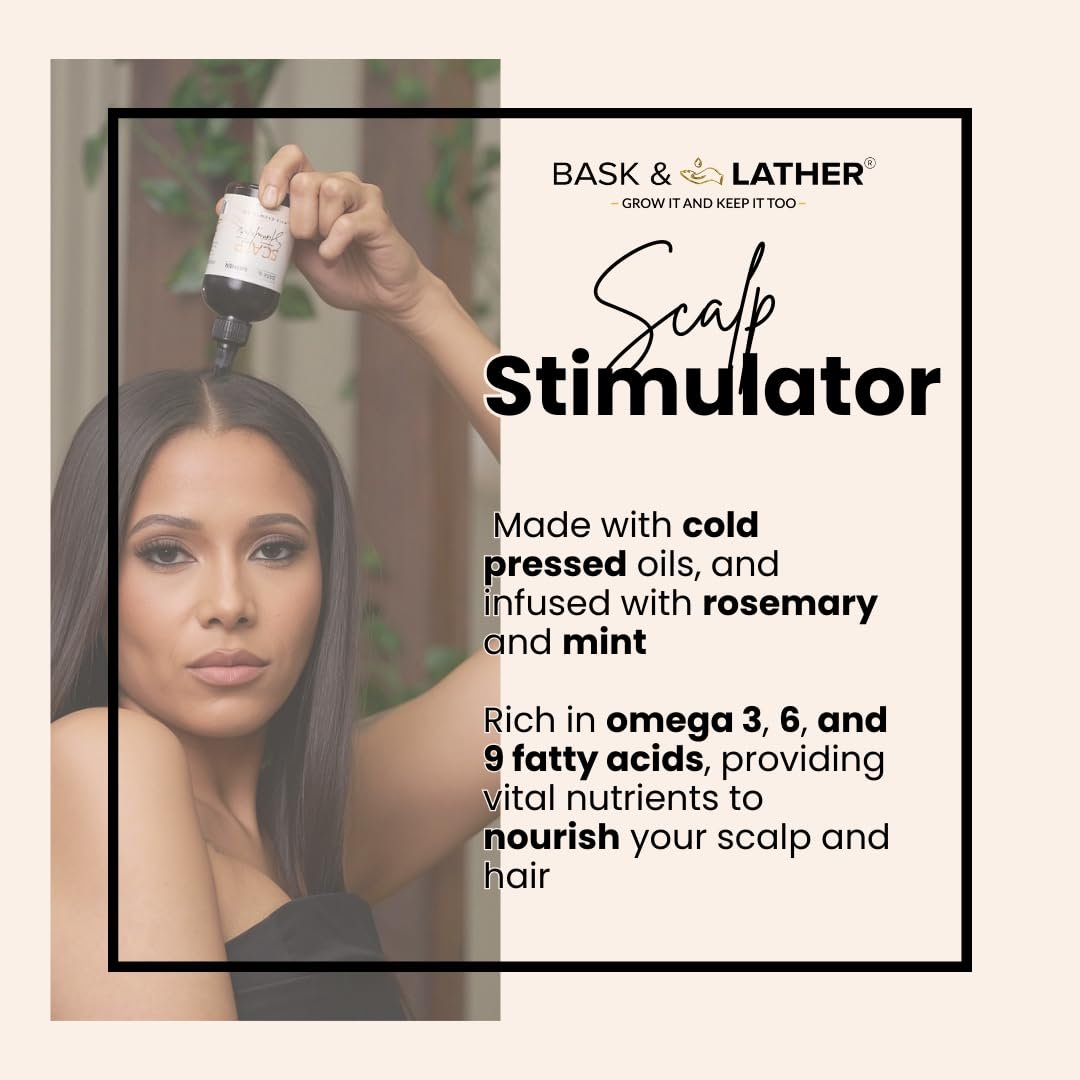 Bask & Lather Scalp Stimulator Hair Growth Oil - Cold Pressed Mint and Rosemary Blend with Grapeseed for Hair Growth, Organic Natural Leave-In, All Hair Types, 4 Fl Oz Avelisse