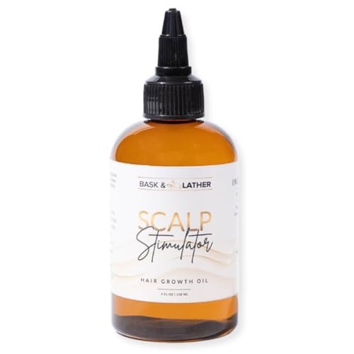Bask & Lather Scalp Stimulator Hair Growth Oil - Cold Pressed Mint and Rosemary Blend with Grapeseed for Hair Growth, Organic Natural Leave-In, All Hair Types, 4 Fl Oz Avelisse