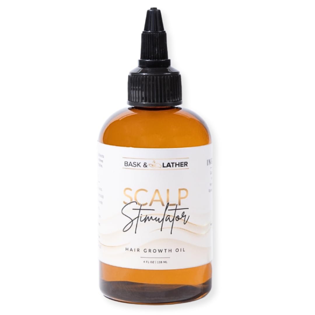 Bask & Lather Scalp Stimulator Hair Growth Oil - Cold Pressed Mint and Rosemary Blend with Grapeseed for Hair Growth, Organic Natural Leave-In, All Hair Types, 4 Fl Oz Avelisse