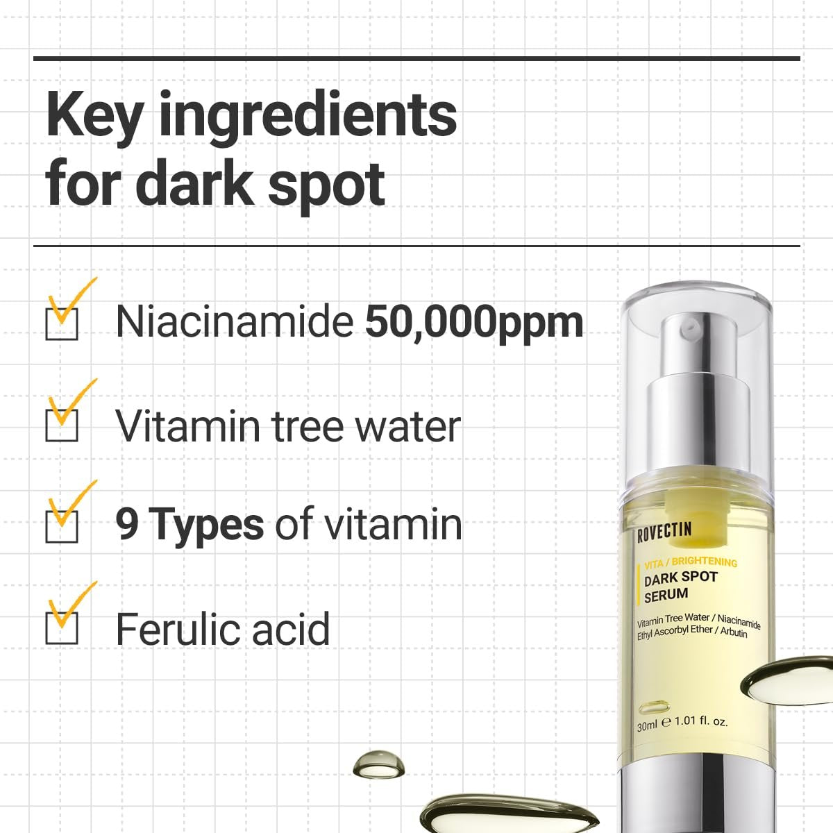 ROVECTIN Vita Dark Spot Correcting Serum – Brightening Vitamin C & Niacinamide Serum for Glowing, Even Skin Tone | Vegan & Gentle Formula for Sensitive Skin Avelisse