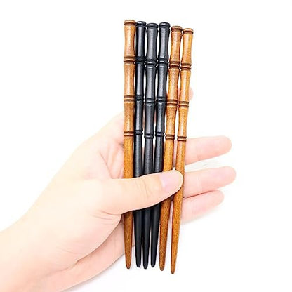 Honbay 6-Pack Retro Wooden Hair Sticks - Bamboo Shape Hair Chopsticks, Handmade Wood Hairpins for Women (2 Colors)