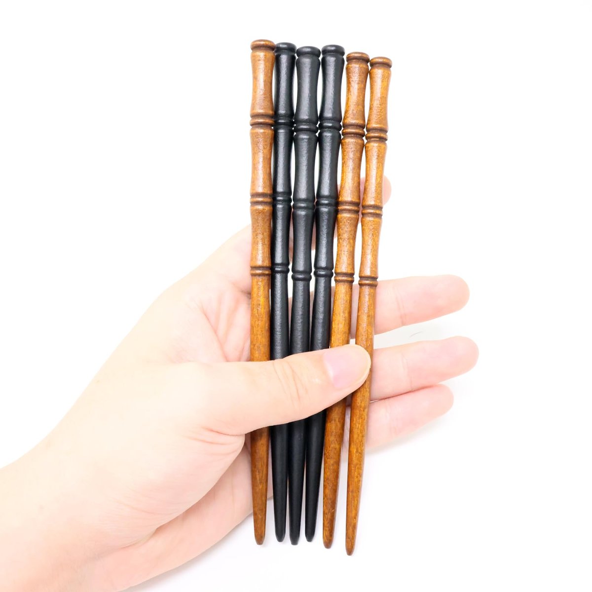 Honbay 6-Pack Retro Wooden Hair Sticks - Bamboo Shape Hair Chopsticks, Handmade Wood Hairpins for Women (2 Colors) - görsel 7