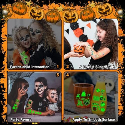 EMOME 500+ Styles Glow Halloween Tattoos for Kids Bulk - Cute Temporary Tattoos Stickers, Halloween Party Favors Decorations for Boys Girls (56 Sheets)
