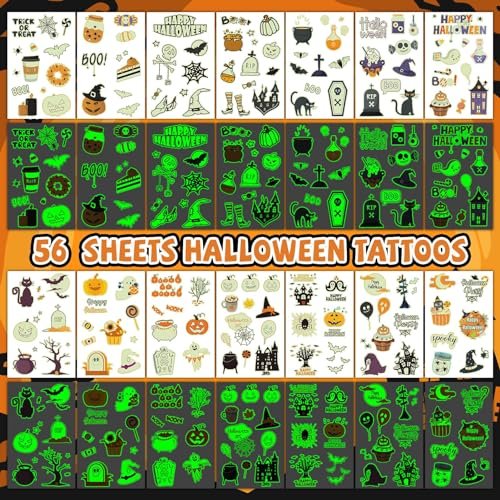 EMOME 500+ Styles Glow Halloween Tattoos for Kids Bulk - Cute Temporary Tattoos Stickers, Halloween Party Favors Decorations for Boys Girls (56 Sheets) - görsel 10