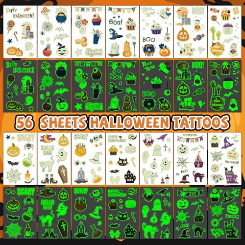 EMOME 500+ Styles Glow Halloween Tattoos for Kids Bulk - Cute Temporary Tattoos Stickers, Halloween Party Favors Decorations for Boys Girls (56 Sheets) - görsel 8