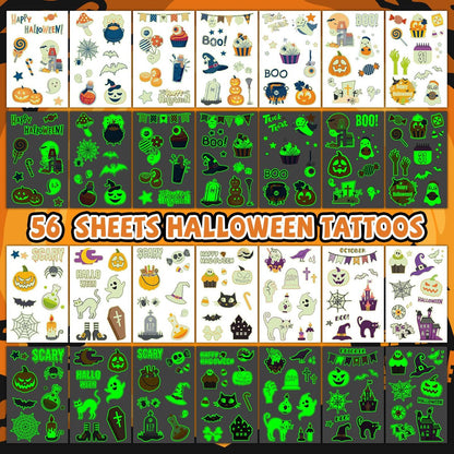 EMOME 500+ Styles Glow Halloween Tattoos for Kids Bulk - Cute Temporary Tattoos Stickers, Halloween Party Favors Decorations for Boys Girls (56 Sheets)