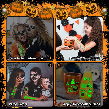 EMOME 500+ Styles Glow Halloween Tattoos for Kids Bulk - Cute Temporary Tattoos Stickers, Halloween Party Favors Decorations for Boys Girls (56 Sheets)