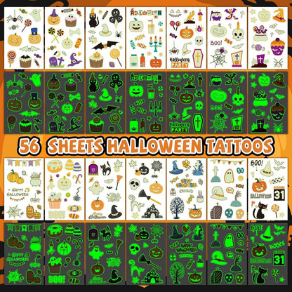 EMOME 500+ Styles Glow Halloween Tattoos for Kids Bulk - Cute Temporary Tattoos Stickers, Halloween Party Favors Decorations for Boys Girls (56 Sheets)