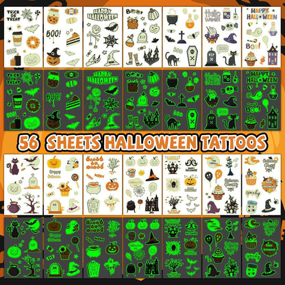 EMOME 500+ Styles Glow Halloween Tattoos for Kids Bulk - Cute Temporary Tattoos Stickers, Halloween Party Favors Decorations for Boys Girls (56 Sheets)