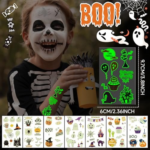 EMOME 500+ Styles Glow Halloween Tattoos for Kids Bulk - Cute Temporary Tattoos Stickers, Halloween Party Favors Decorations for Boys Girls (56 Sheets) - görsel 12