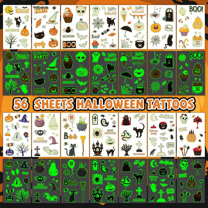 EMOME 500+ Styles Glow Halloween Tattoos for Kids Bulk - Cute Temporary Tattoos Stickers, Halloween Party Favors Decorations for Boys Girls (56 Sheets)