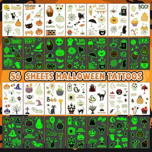 EMOME 500+ Styles Glow Halloween Tattoos for Kids Bulk - Cute Temporary Tattoos Stickers, Halloween Party Favors Decorations for Boys Girls (56 Sheets) - görsel 6