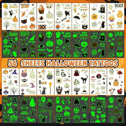 EMOME 500+ Styles Glow Halloween Tattoos for Kids Bulk - Cute Temporary Tattoos Stickers, Halloween Party Favors Decorations for Boys Girls (56 Sheets)
