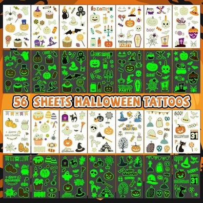 EMOME 500+ Styles Glow Halloween Tattoos for Kids Bulk - Cute Temporary Tattoos Stickers, Halloween Party Favors Decorations for Boys Girls (56 Sheets)