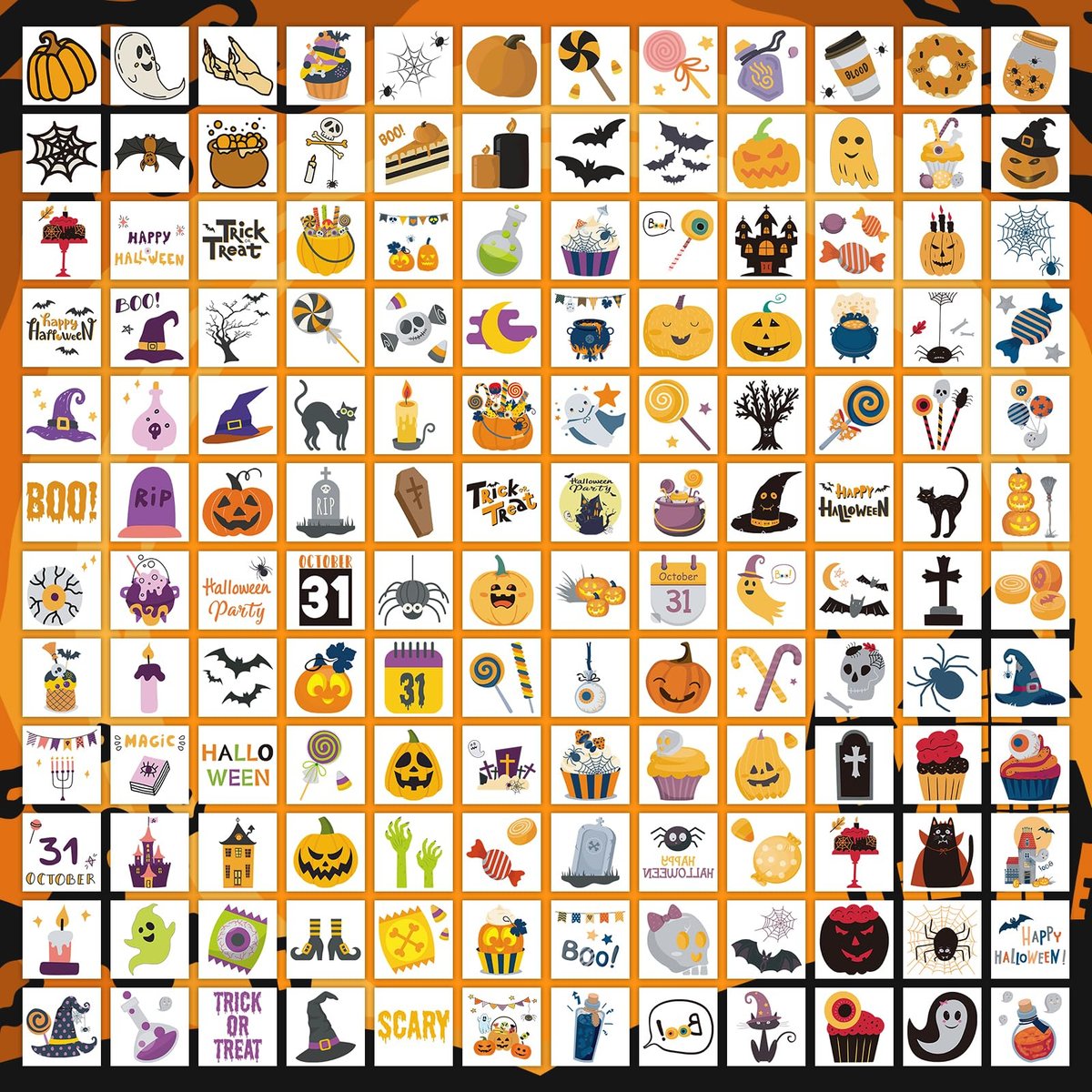 EMOME 408 Sheets Halloween Temporary Tattoos for Kids - Bulk Pack of Cute Pumpkin, Ghost & Bat Fake Tattoos for Party Favors, Treats & Supplies - görsel 5