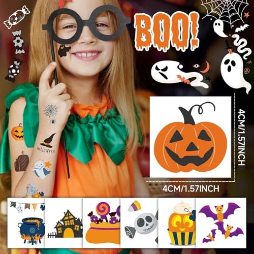 EMOME 408 Sheets Halloween Temporary Tattoos for Kids - Bulk Pack of Cute Pumpkin, Ghost & Bat Fake Tattoos for Party Favors, Treats & Supplies - görsel 12