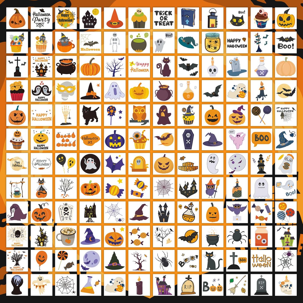 EMOME 408 Sheets Halloween Temporary Tattoos for Kids - Bulk Pack of Cute Pumpkin, Ghost & Bat Fake Tattoos for Party Favors, Treats & Supplies - görsel 7