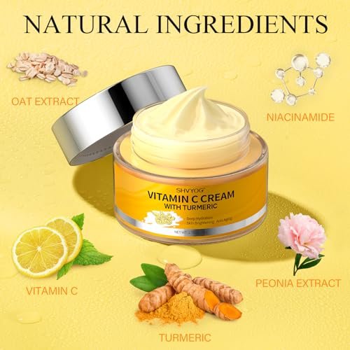 SHVYOG Vitamin C Face Moisturizer with Turmeric – Anti-Aging & Brightening Cream for Dark Spots, Wrinkles, Uneven Skin Tone, 1.76 oz Avelisse