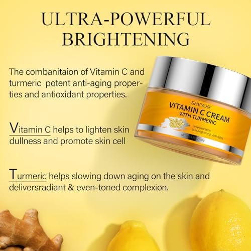 SHVYOG Vitamin C Face Moisturizer with Turmeric – Anti-Aging & Brightening Cream for Dark Spots, Wrinkles, Uneven Skin Tone, 1.76 oz Avelisse