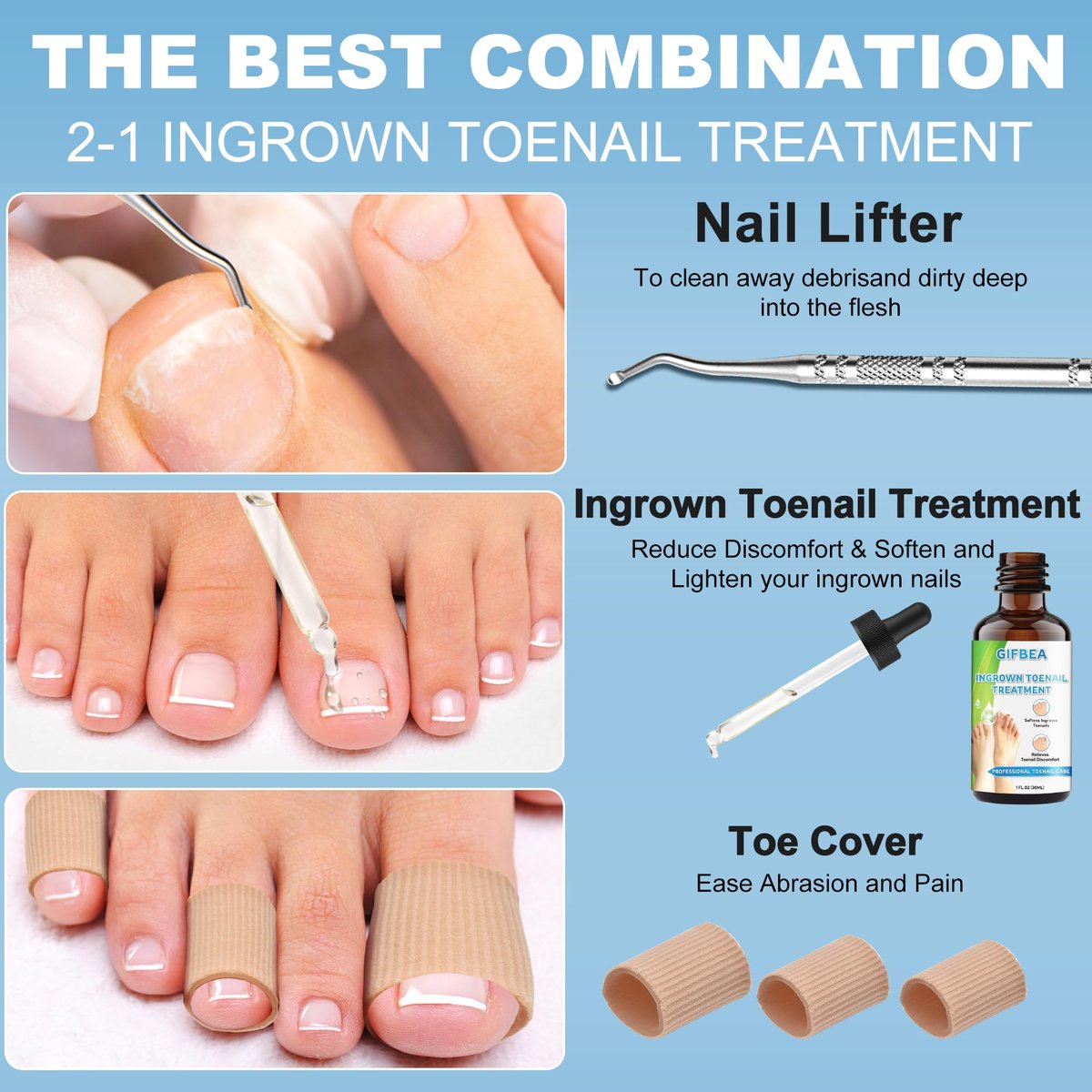Ingrown Toenail Treatment with Softener & Reliever Drops, Double Sided Pedicure Nail Lifter Tool for Easy Trimming – Toenail Cleaner Kit for Men & Women - görsel 3