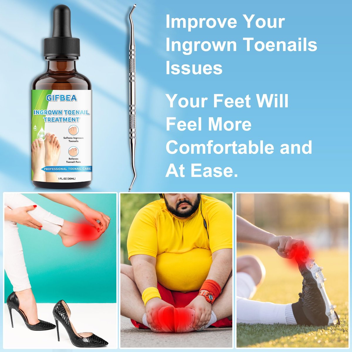 Ingrown Toenail Treatment with Softener & Reliever Drops, Double Sided Pedicure Nail Lifter Tool for Easy Trimming – Toenail Cleaner Kit for Men & Women - görsel 13