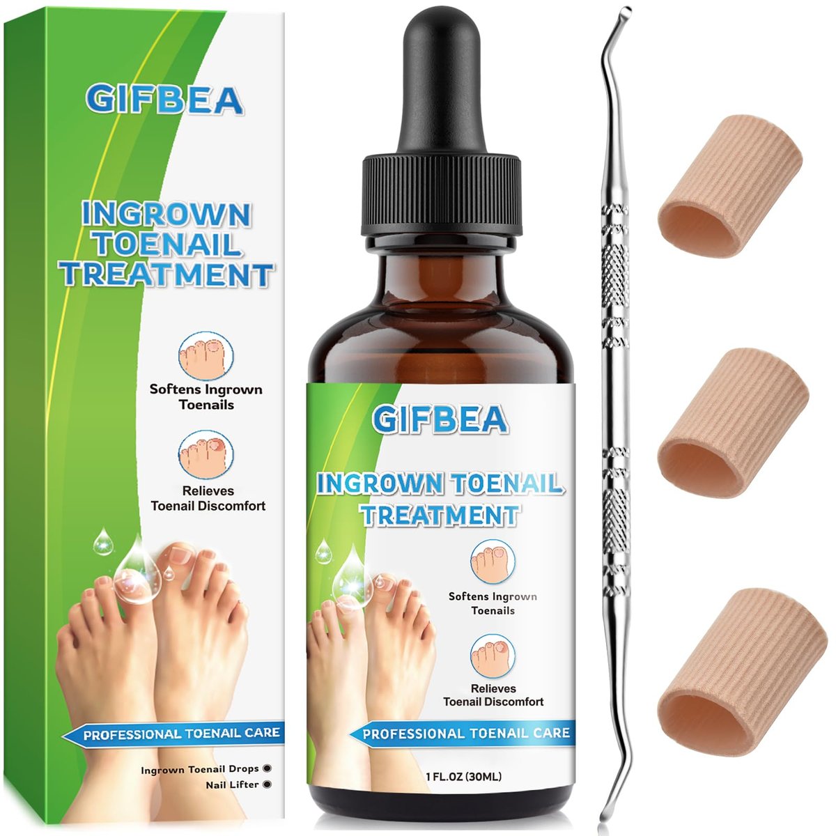 Ingrown Toenail Treatment with Softener & Reliever Drops, Double Sided Pedicure Nail Lifter Tool for Easy Trimming – Toenail Cleaner Kit for Men & Women - görsel 1
