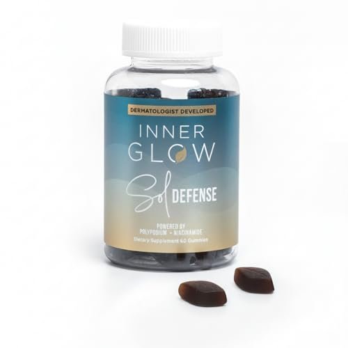 Inner Glow Sol Defense Gummies – Dermatologist & Plastic Surgeon-Formulated Skin Resilience Vitamin Supplement with Polypodium Leucotomos & Niacinamide, Passion Fruit Flavor, 60 Sugar-Free Gummies Avelisse