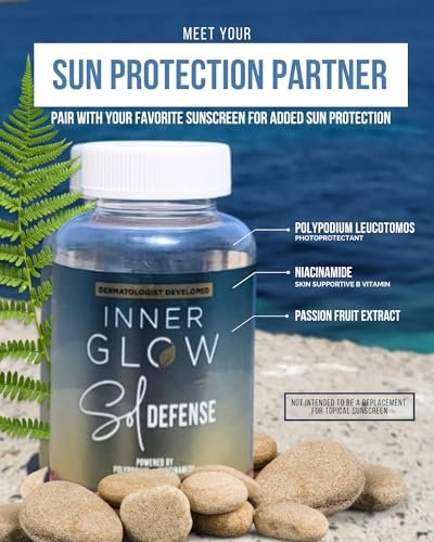 Inner Glow Sol Defense Gummies – Dermatologist & Plastic Surgeon-Formulated Skin Resilience Vitamin Supplement with Polypodium Leucotomos & Niacinamide, Passion Fruit Flavor, 60 Sugar-Free Gummies Avelisse