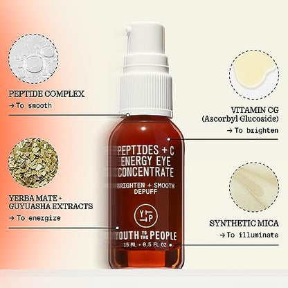 Youth To The People Peptides + Vitamin C Eye Concentrate - Brightening Eye Serum for Dark Circles, Puffiness & Fine Lines - 0.5 fl oz Avelisse