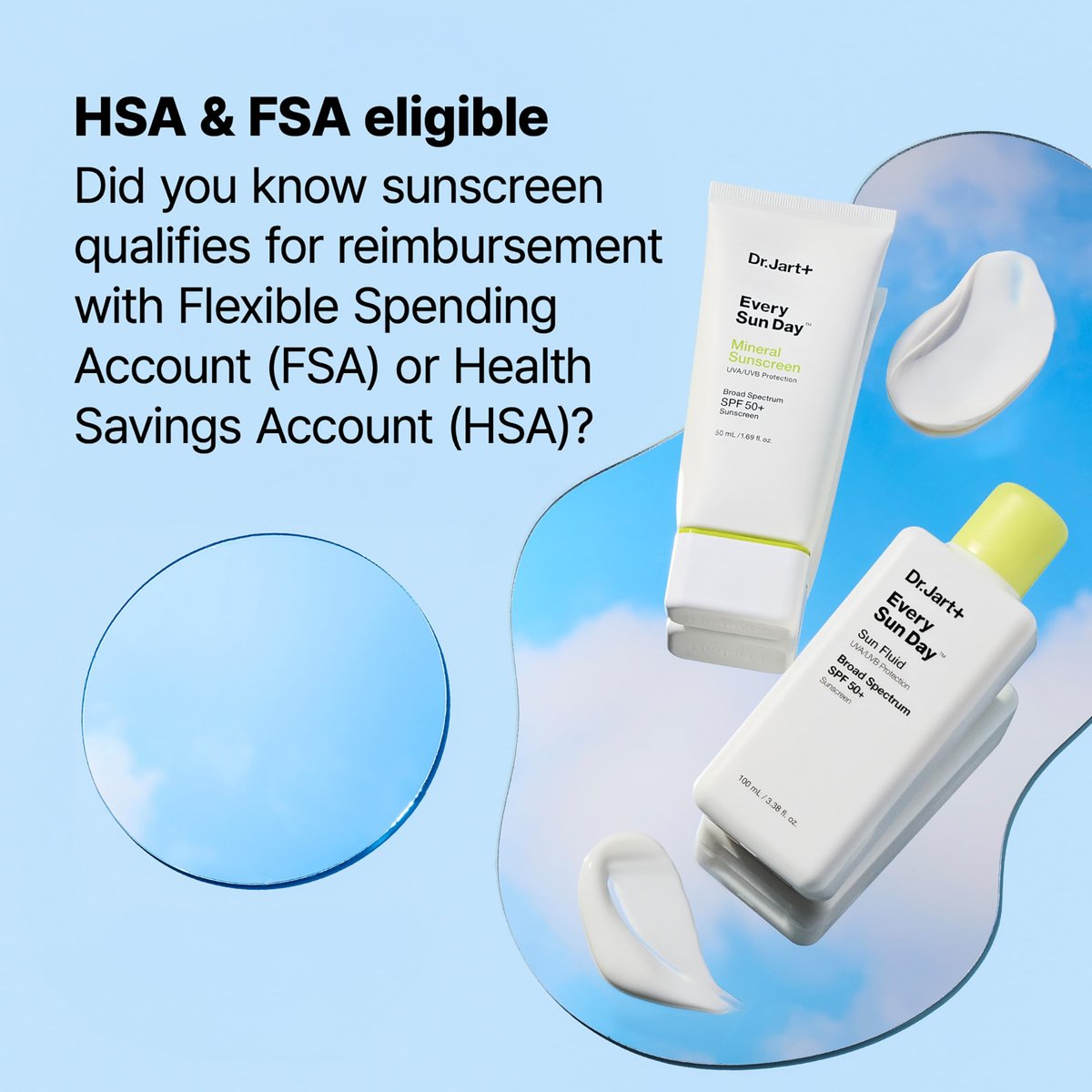 Dr.Jart+ Every Sun Day Sun Fluid SPF 50+ Korean Sunscreen for Face - 3.38 Fl Oz Avelisse