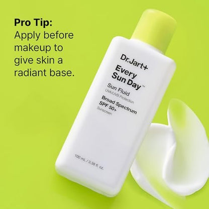 Dr.Jart+ Every Sun Day Sun Fluid SPF 50+ Korean Sunscreen for Face - 3.38 Fl Oz Avelisse