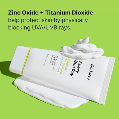 Dr.Jart+ Every Sun Day Mineral Sunscreen SPF 50+ for Face with Zinc Oxide | Korean Skin Care Travel Size 1.69 Fl Oz Avelisse